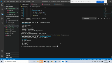 Employee Tracker Functionality Video